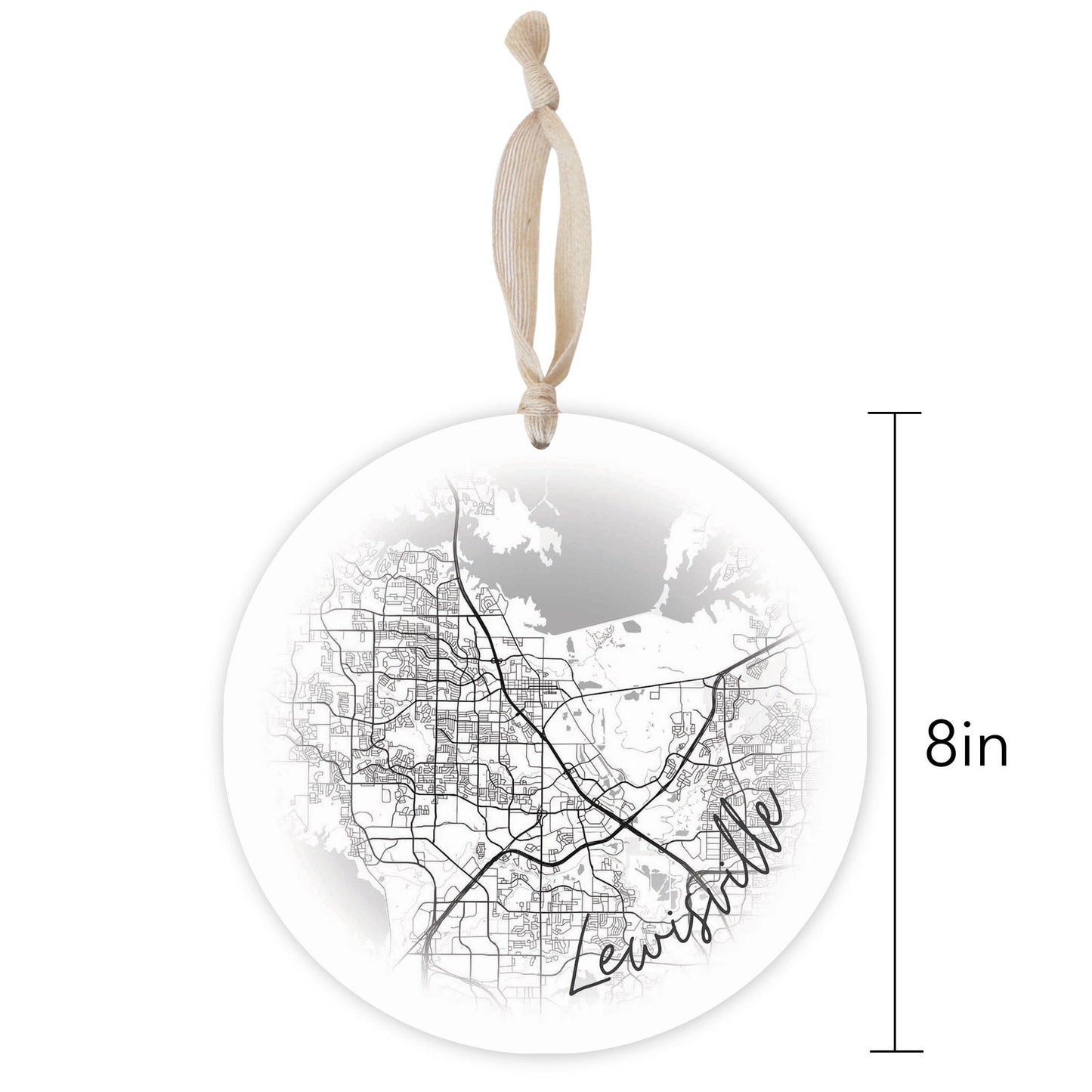 Minimalistic B&W Texas Lewisville Circle Map | Wood Ornament | Eaches | Min 1