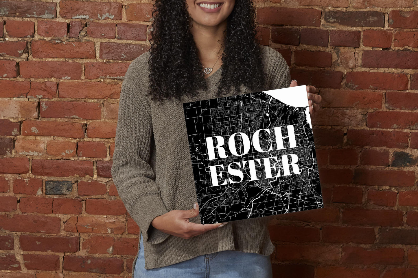 Minimalistic B&W New York Rochester Map | Wood Sign | Eaches | Min 2