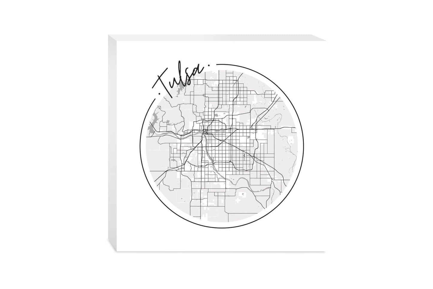 Modern Oklahoma Tulsa Circle Map | Wood Block | Eaches | Min 2