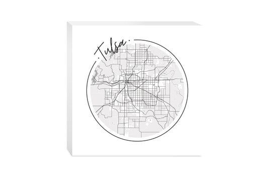 Modern Oklahoma Tulsa Circle Map | Wood Block | Eaches | Min 2