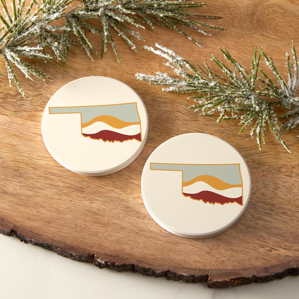 Modern Minimalist Oklahoma Cream Retro State Shape Hills | Absorbent Car Coasters | Set of 2 | Min 4