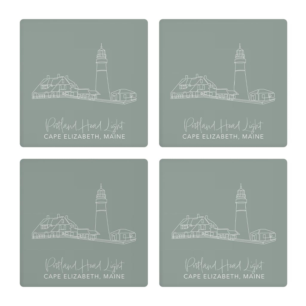 Portland Head Light Muted Coastal | Absorbent Coasters | Set of 4 | Min 2