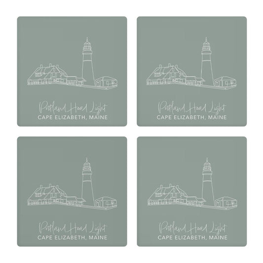 Portland Head Light Muted Coastal | Absorbent Coasters | Set of 4 | Min 2