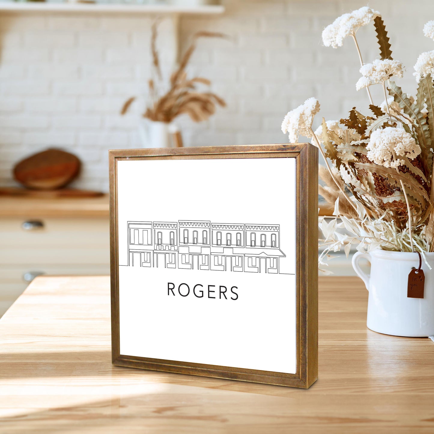 Minimalist B&W Arkansas Rogers Skyline | Wood Sign | Eaches | Min 1