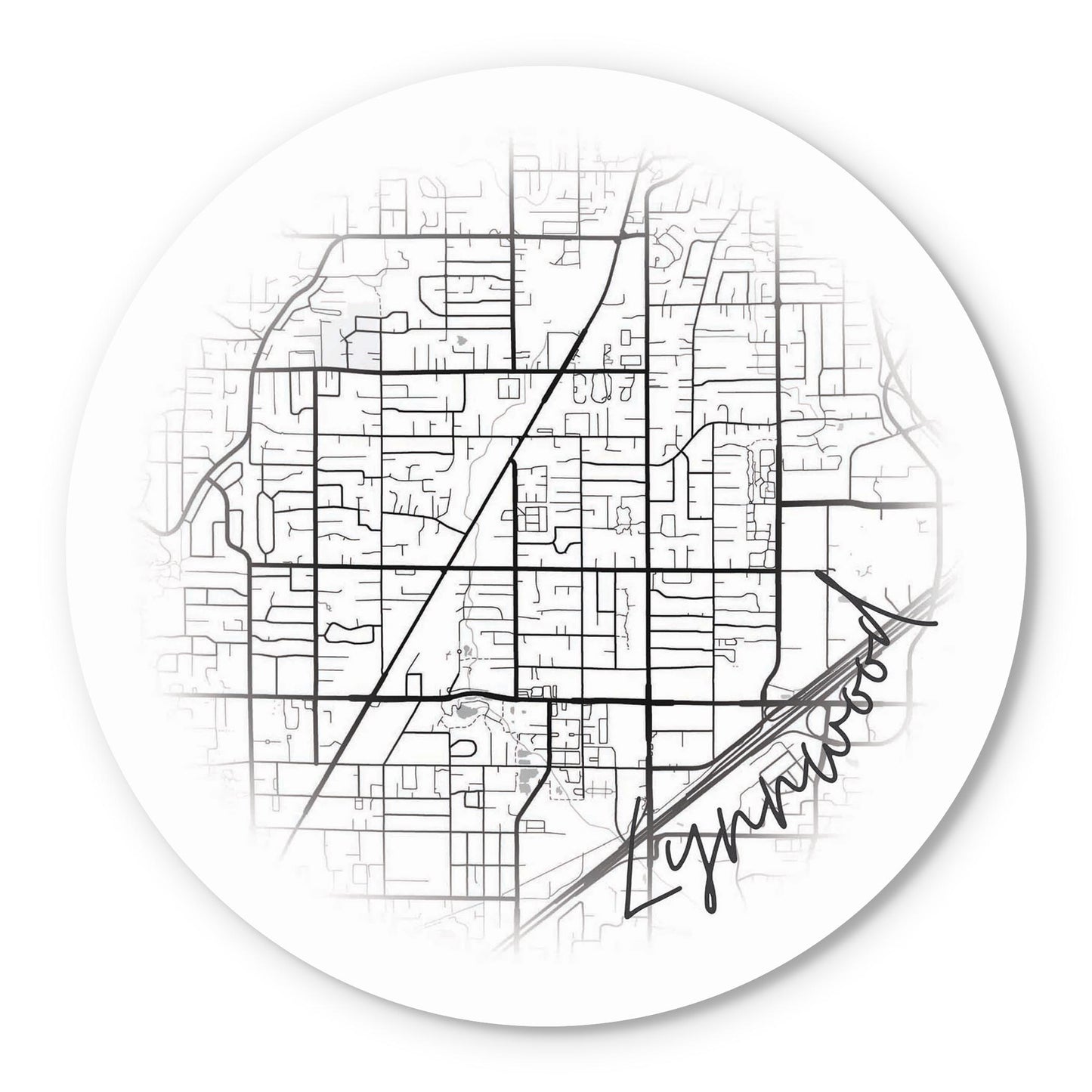 Minimalistic B&W Washington Lynnwood Circle Map | Wood Sign | Eaches | Min 1