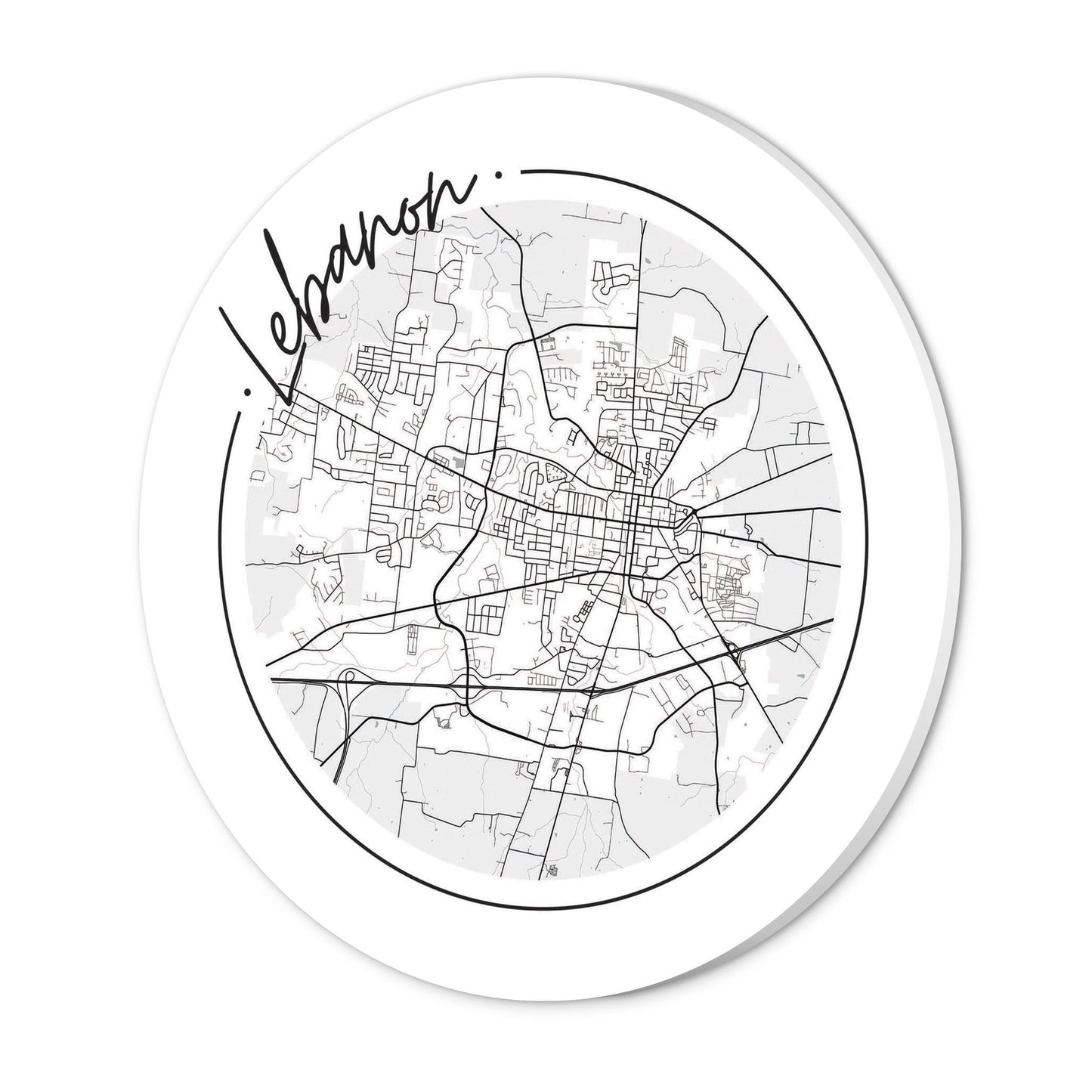 Minimalist B&W Tennessee Lebanon Circle Map | Wood Sign | Eaches | Min 1