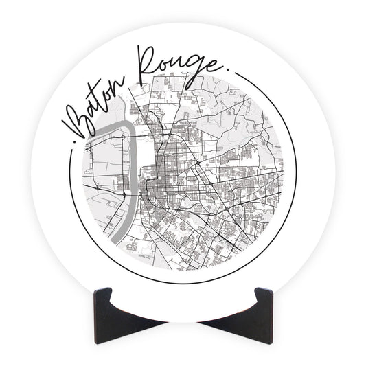 Minimalist B&W Louisiana Baton Rouge Circle Map | Wood Sign | Eaches | Min 1