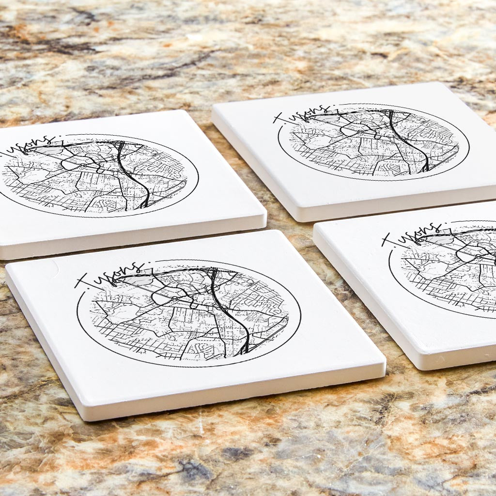 Minimalistic B&W Virginia Tysons Circle Map| Absorbent Coasters | Set of 4 | Min 2