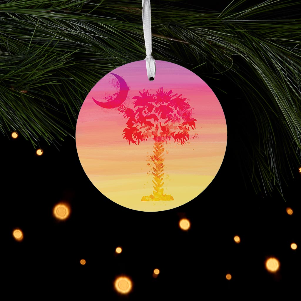 South Carolina Pink Water Color Palm Trees| Wood Ornament | Eaches | Min 6