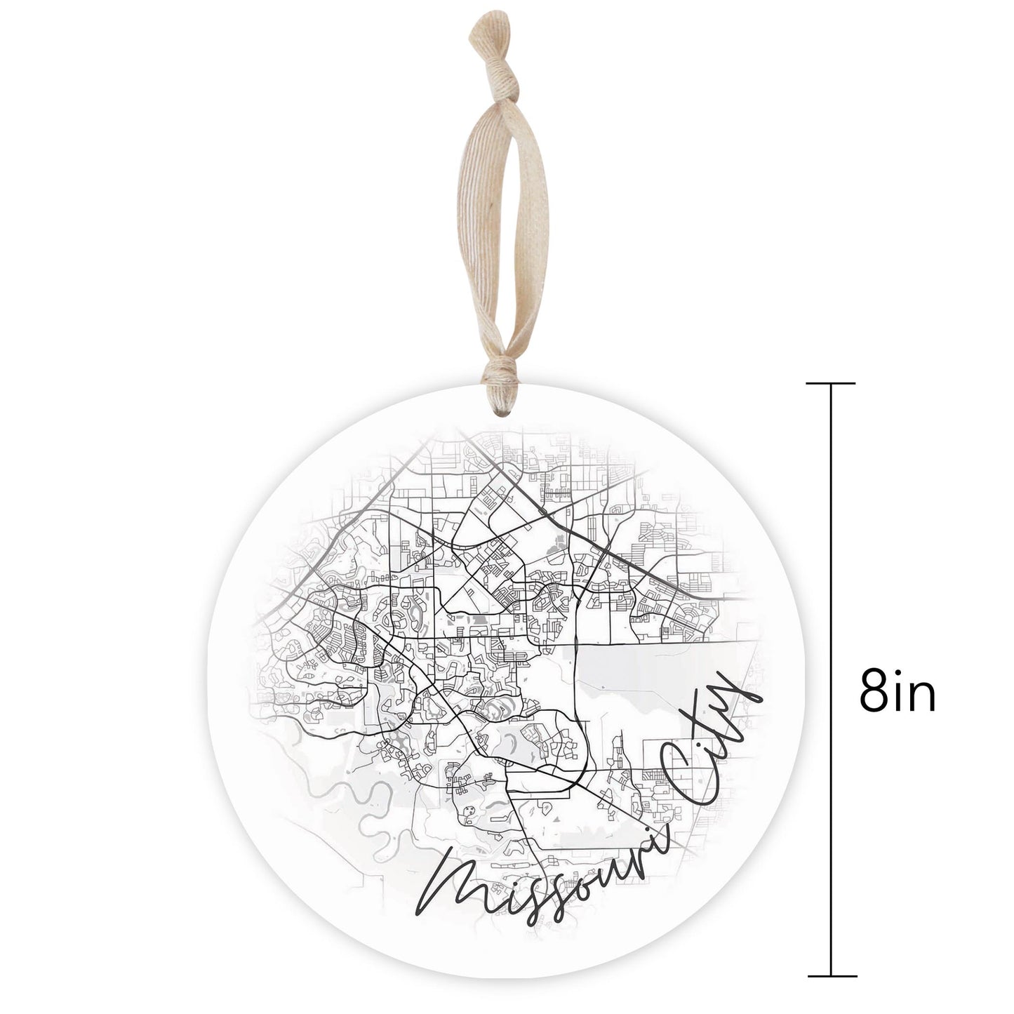 Minimalistic B&W Texas Missouri City Circle Map | Wood Ornament | Eaches | Min 1