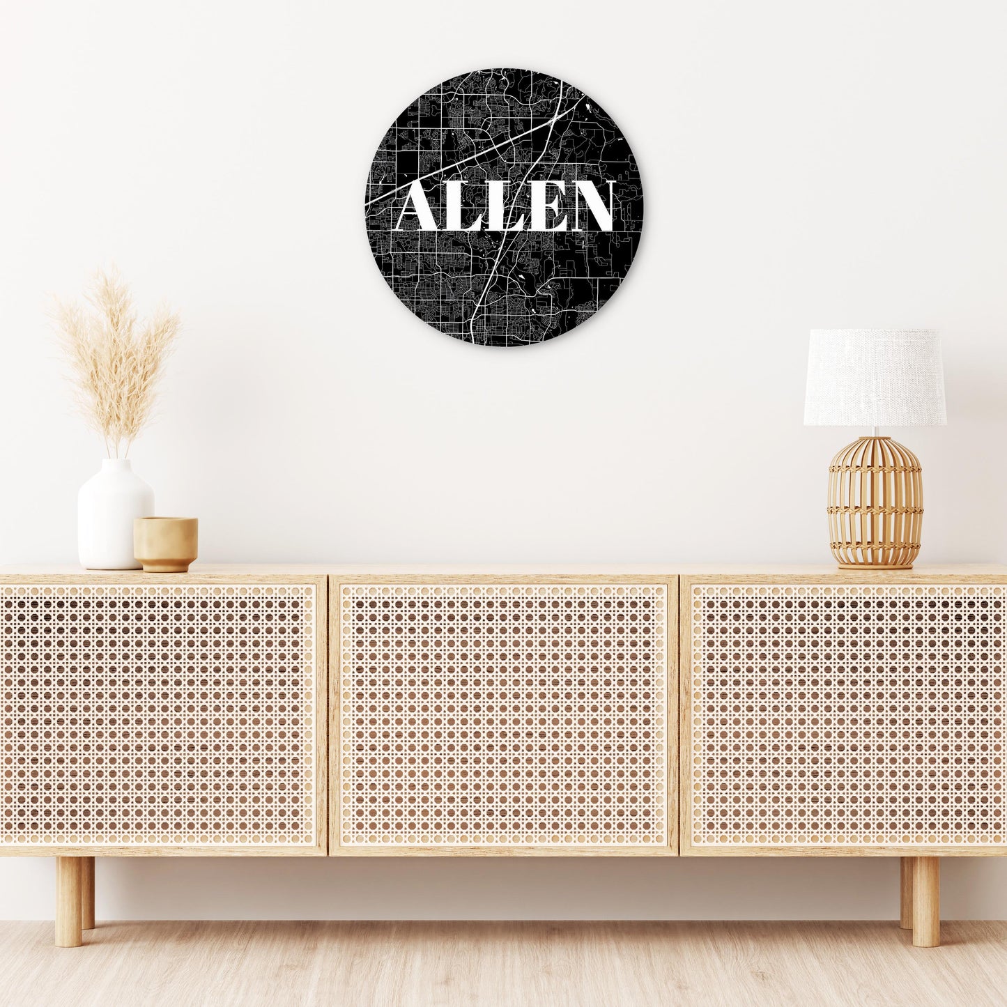 Minimalistic B&W Texas Allen Map | Wood Sign | Eaches | Min 1