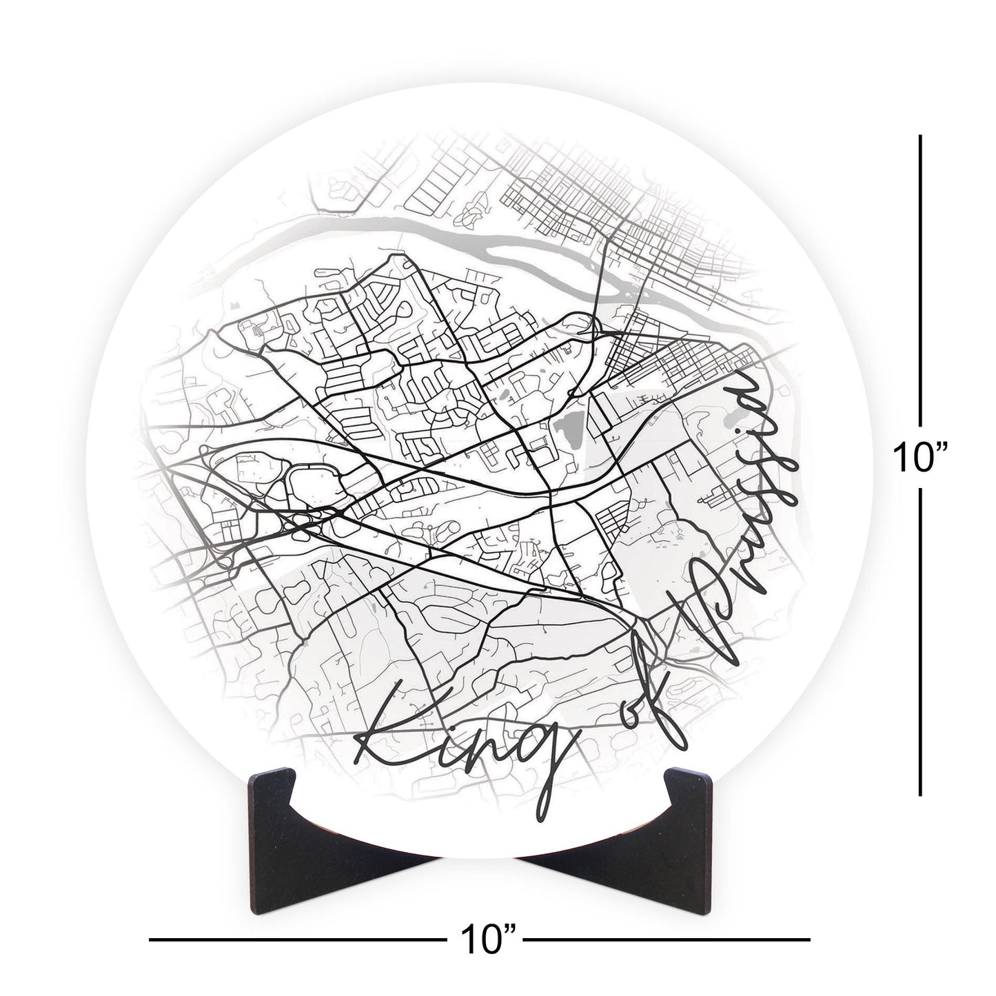 Minimalistic B&W Pennsylvania King Of Prussia Circle Map | Wood Sign | Eaches | Min 1