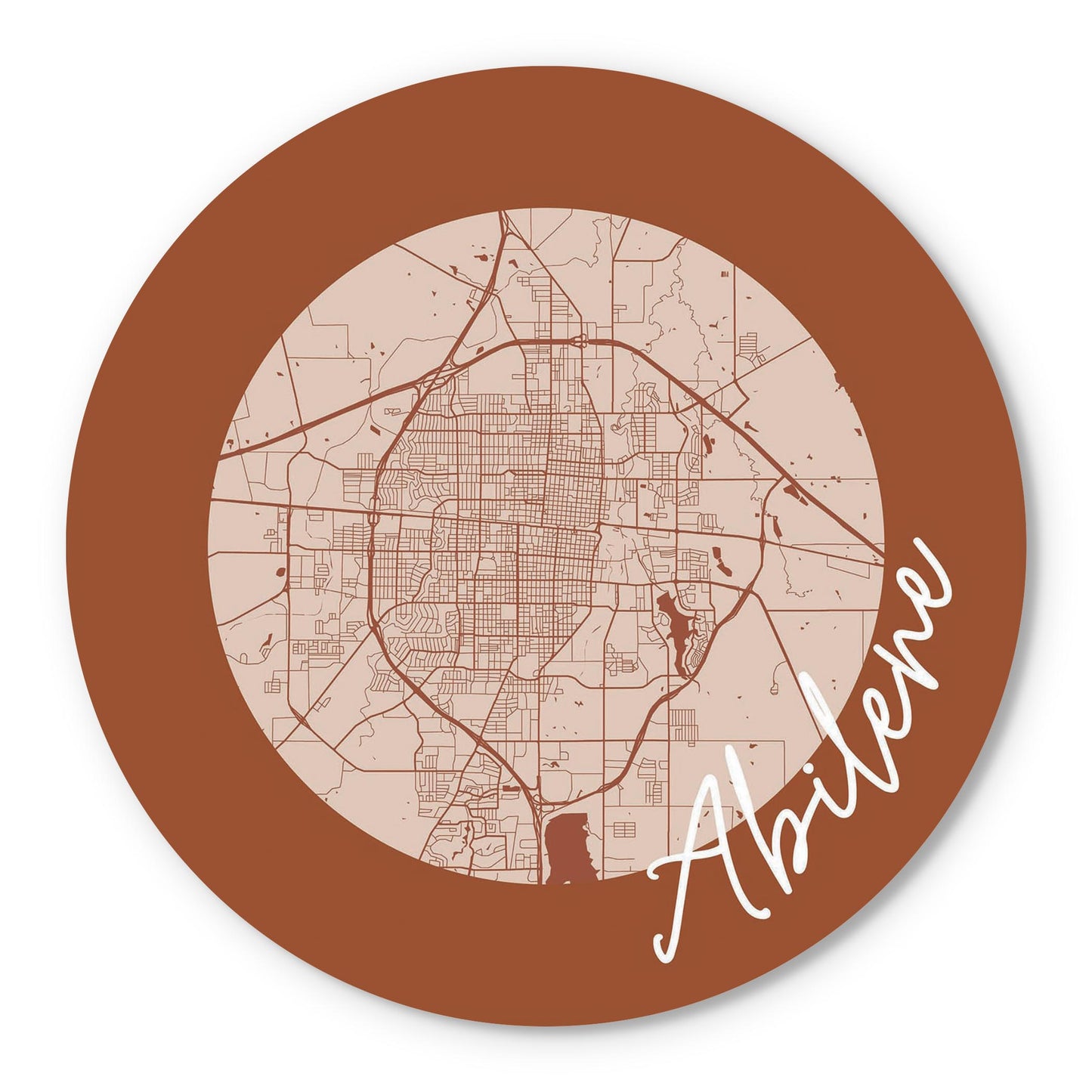 Modern Minimalist Texas Abilene Circle Map | Wood Sign | Eaches | Min 1