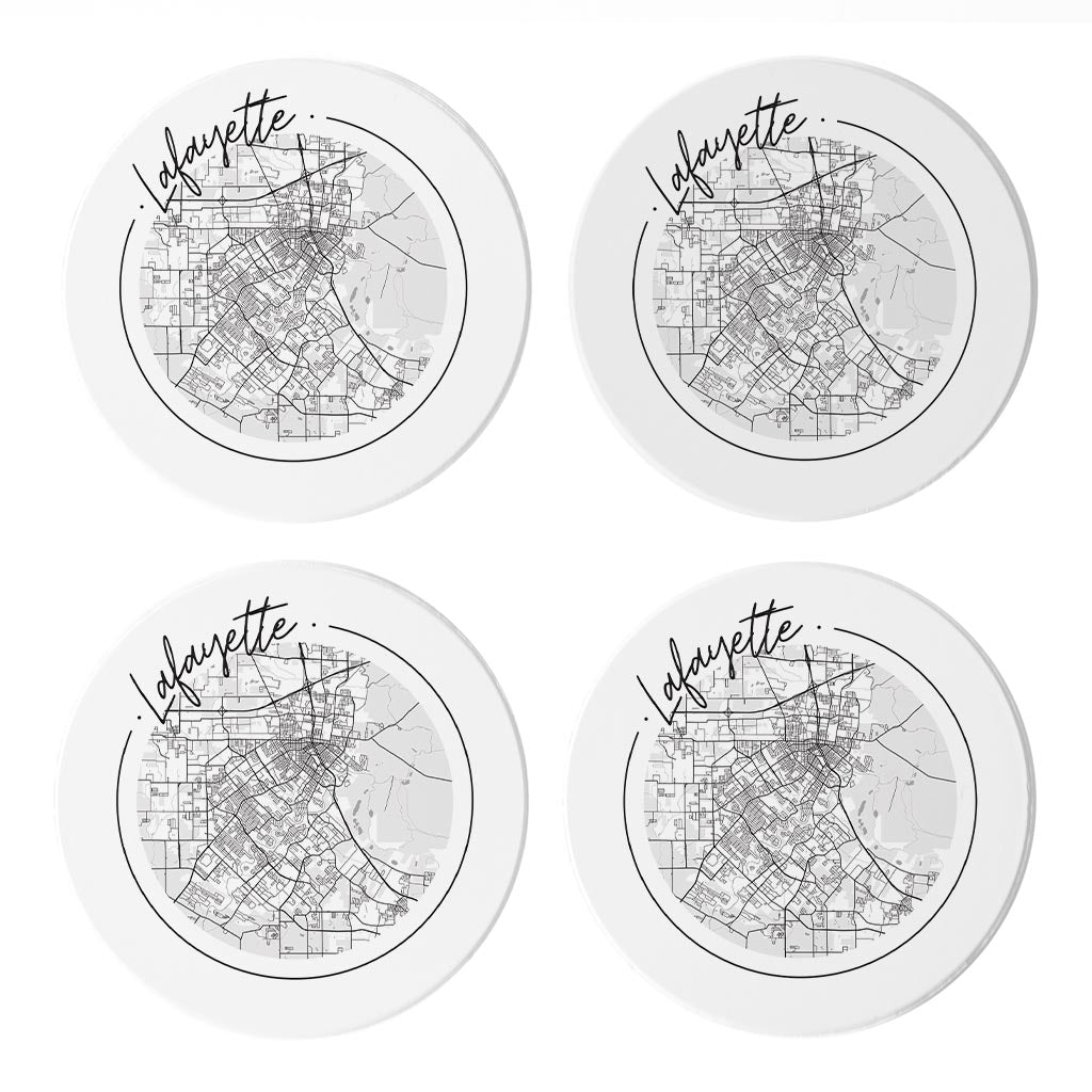 Modern Louisiana Lafayette Circle Map | Absorbent Coasters | Set of 4 | Min 2