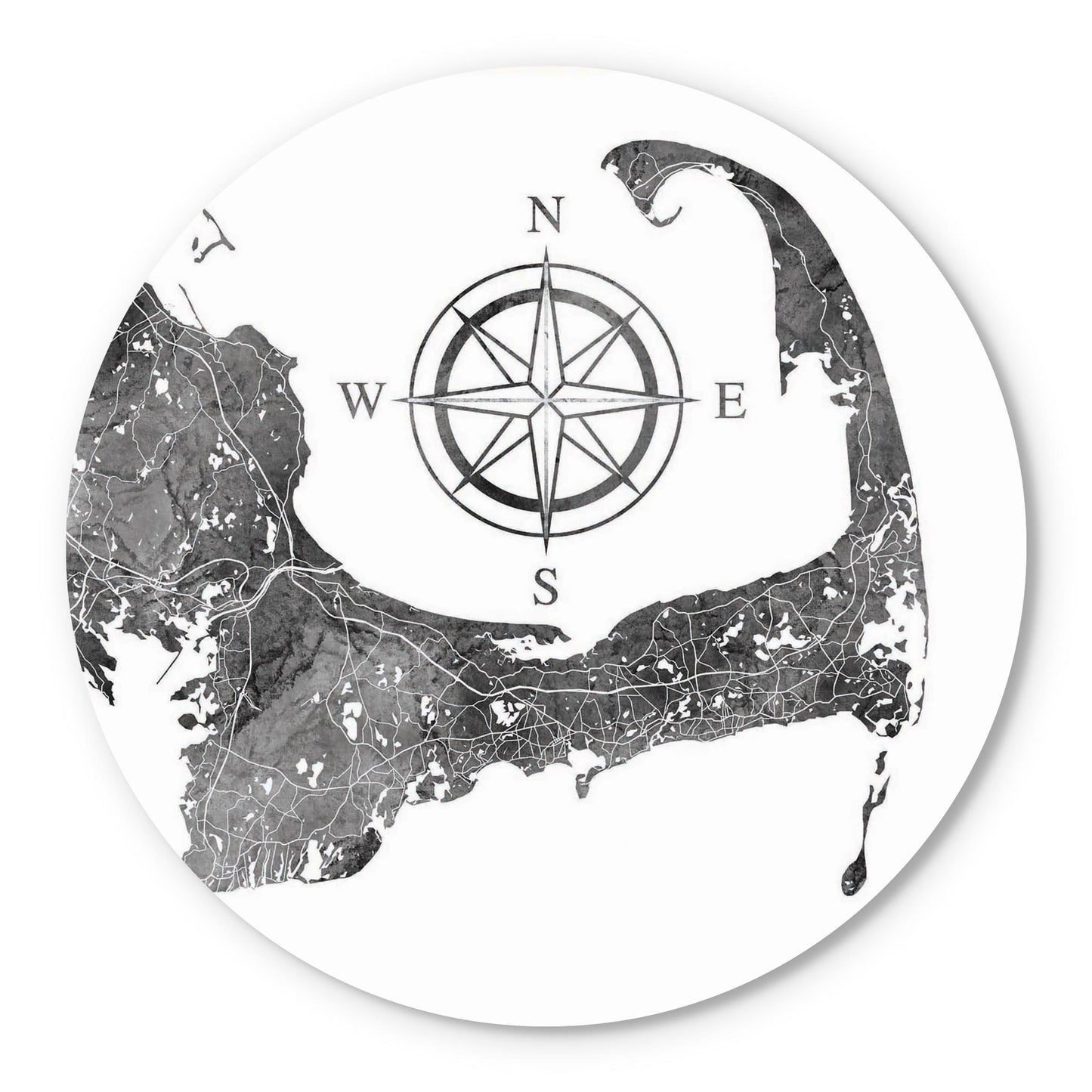 Minimalistic B&W Cape Cod Map With Compass | Wood Sign | Eaches | Min 1