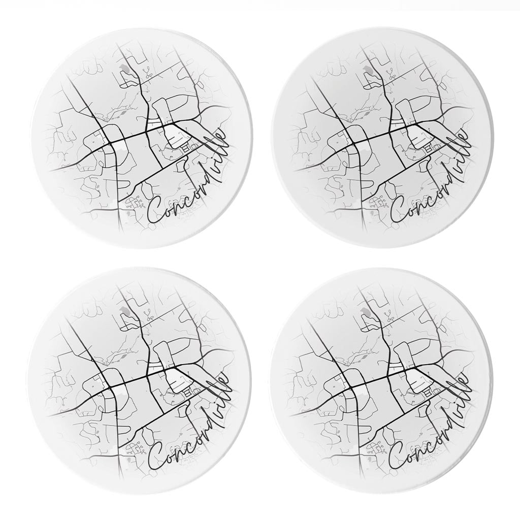 Minimalistic B&W Pennsylvania Concordville Circle Map | Absorbent Coasters | Set of 4 | Min 2