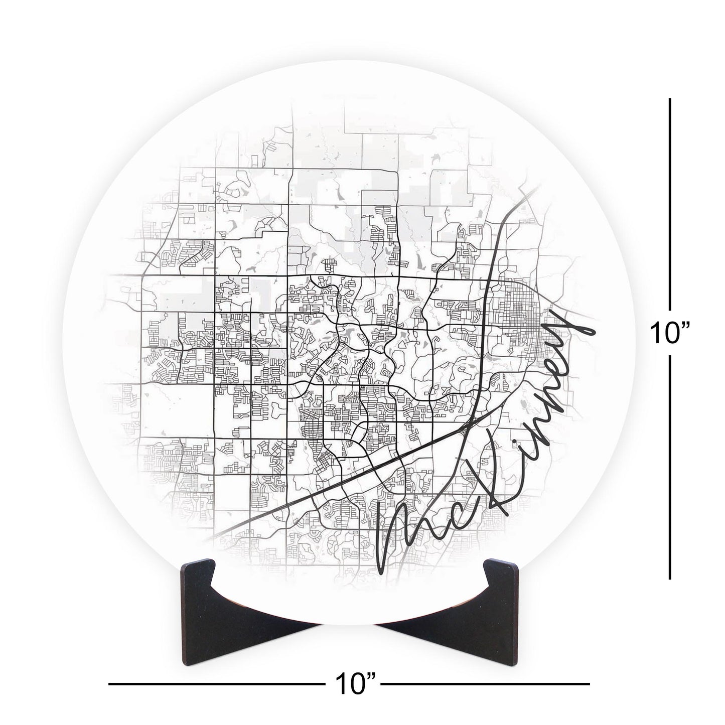 Minimalistic B&W Texas Mckinney Circle Map | Wood Sign | Eaches | Min 1