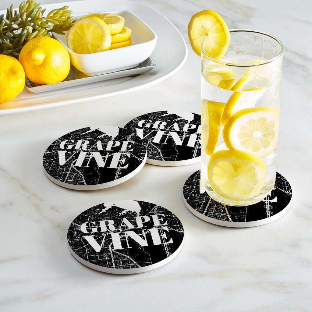 Minimalistic B&W Texas Grapevine Map | Absorbent Coasters | Set of 4 | Min 2