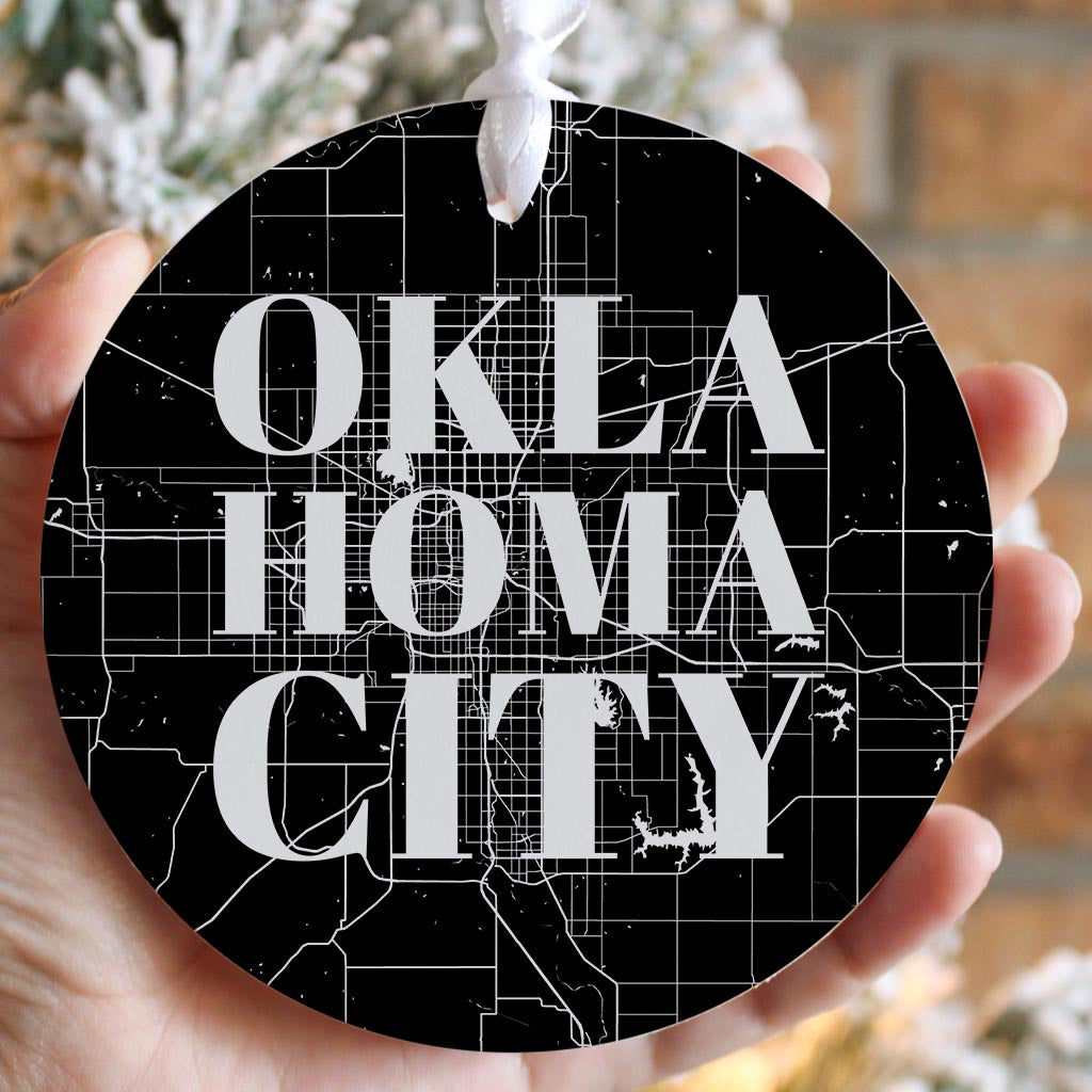 Modern Oklahoma City Map | Wood Ornament | Eaches | Min 6