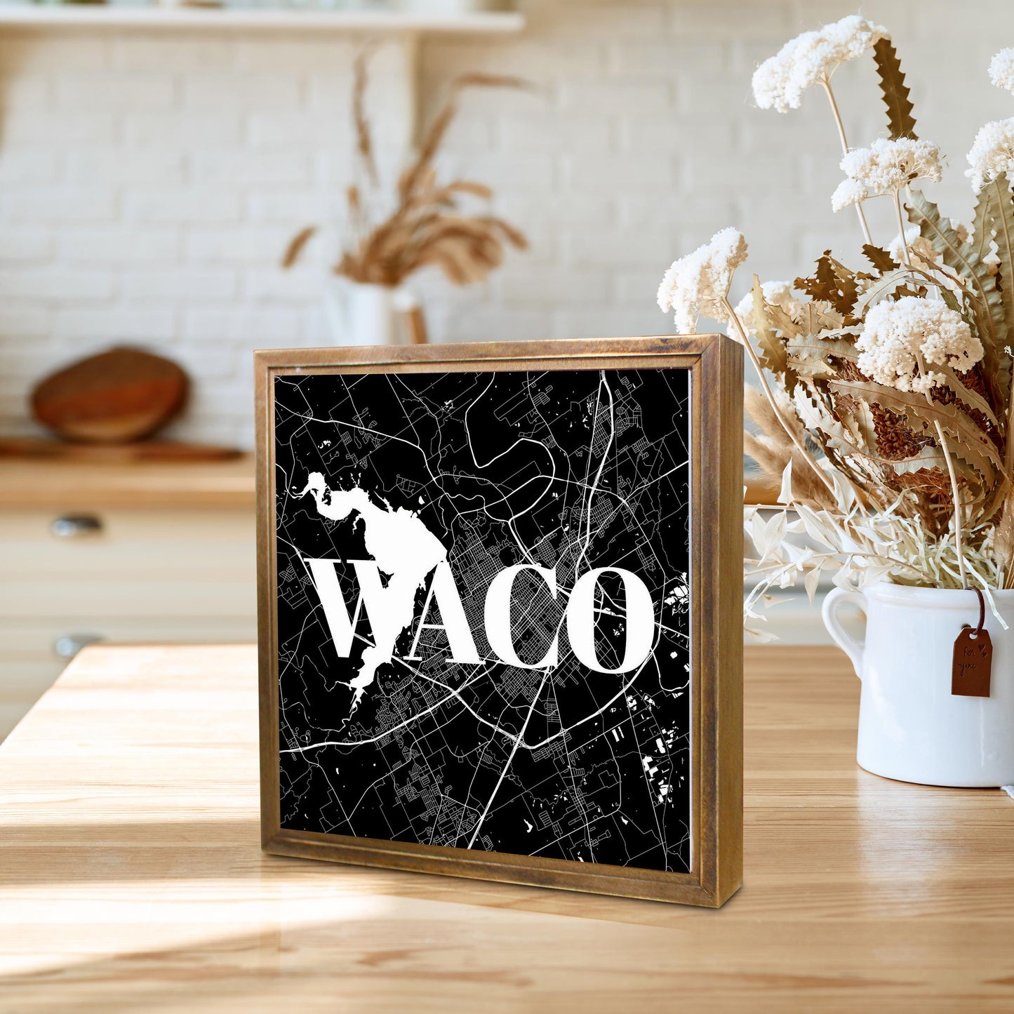 Minimalistic B&W Texas Waco Map | Wood Sign | Eaches | Min 1