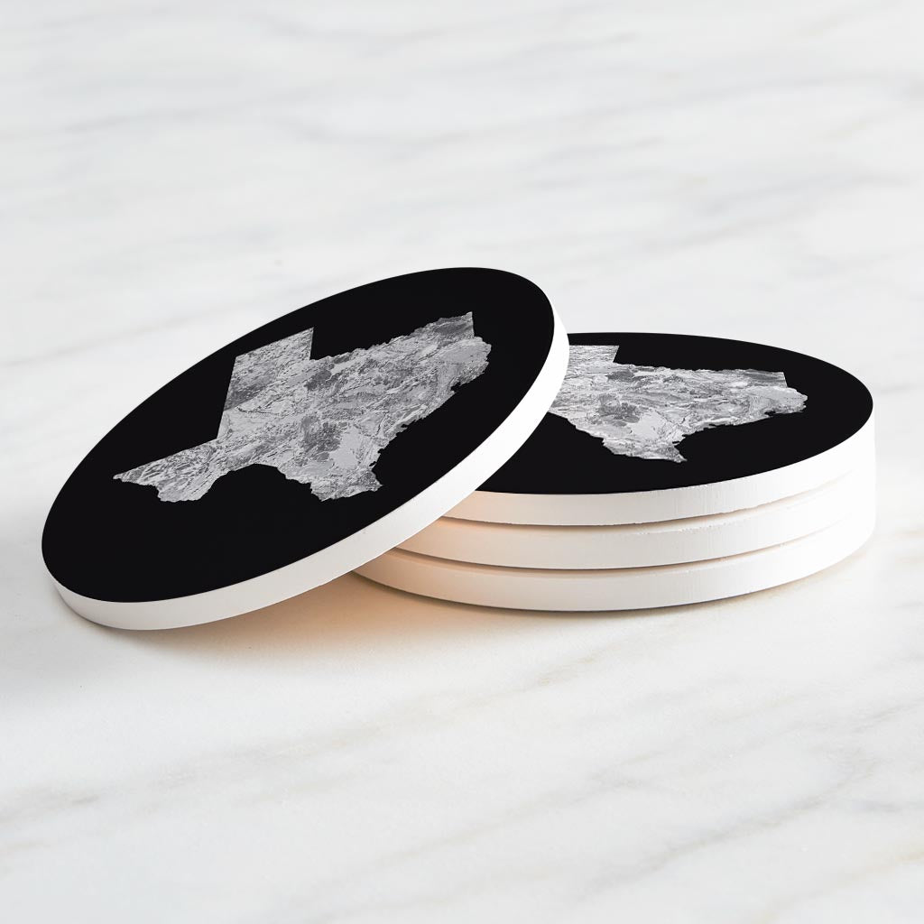 Minimalistic B&W Texas Metal State Shape| Absorbent Coasters | Set of 4 | Min 2