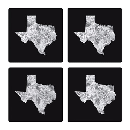 Minimalistic B&W Texas Metal State Shape | Absorbent Coasters | Set of 4 | Min 2