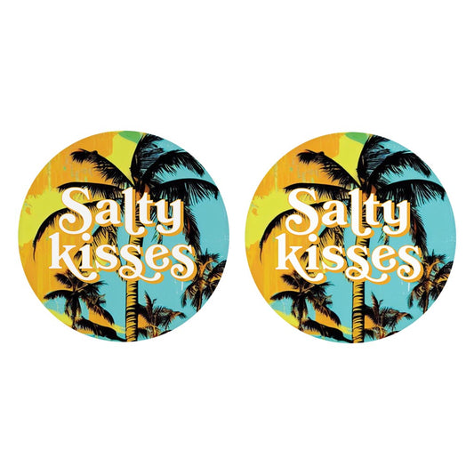 Salty Kisses Palm Trees | Absorbent Car Coasters | Set of 2 | Min 4