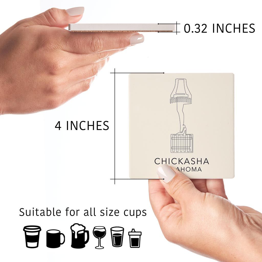 Modern Minimalist Oklahoma Chickasha Leg Lamp | Absorbent Coasters | Set of 4 | Min 2