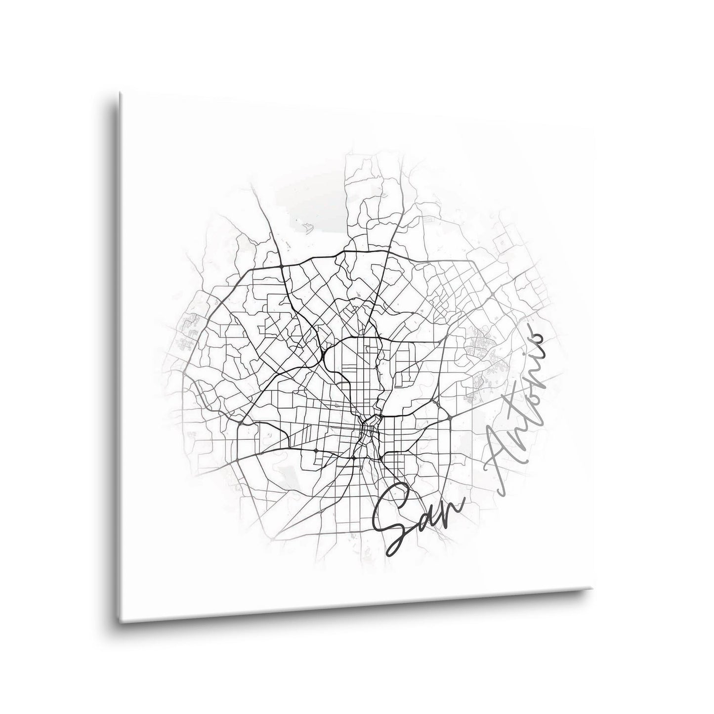Minimalistic B&W Texas San Antonio Circle Map | Hi-Def Glass Art | Eaches | Min 1