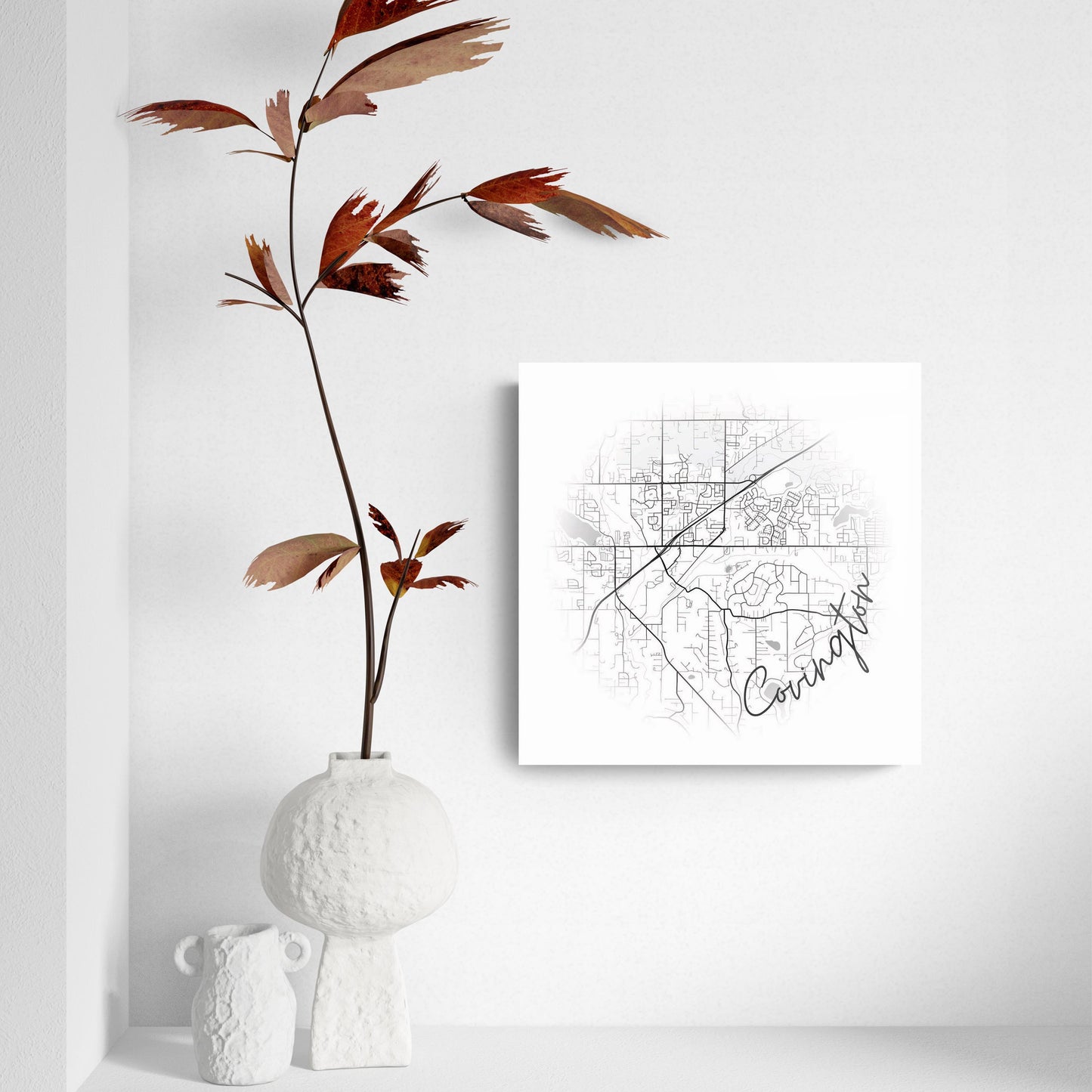 Minimalistic B&W Washington Covington Circle Map | Hi-Def Glass Art | Eaches | Min 2