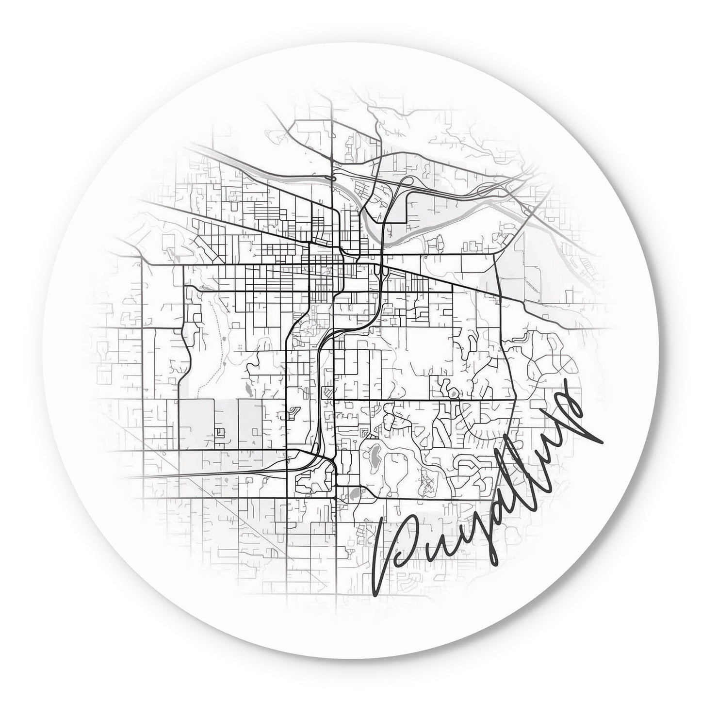 Minimalistic B&W Washington Puyallup Circle Map | Wood Sign | Eaches | Min 1