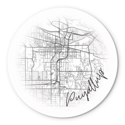 Minimalistic B&W Washington Puyallup Circle Map | Wood Sign | Eaches | Min 1