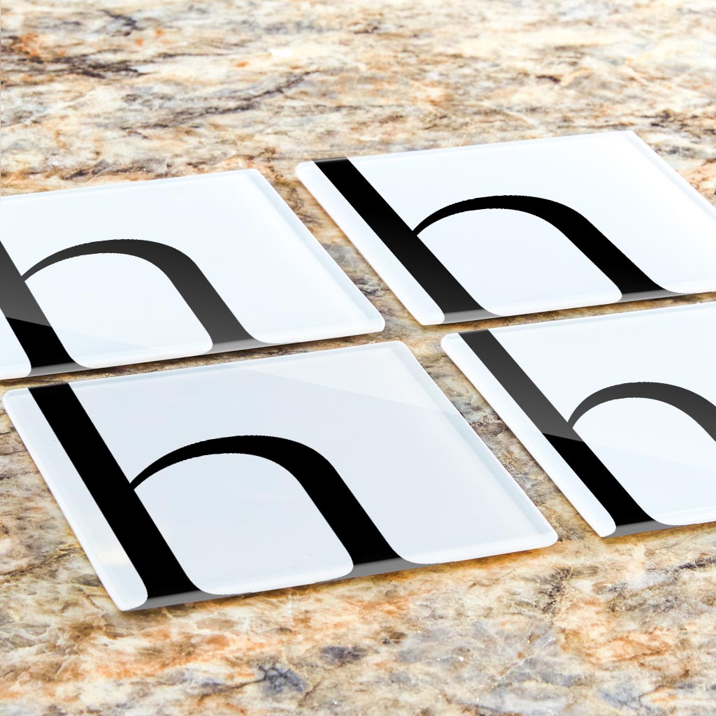 Minimal Monogram H | Hi-Def Glass Coasters | Set of 4 | Min 2