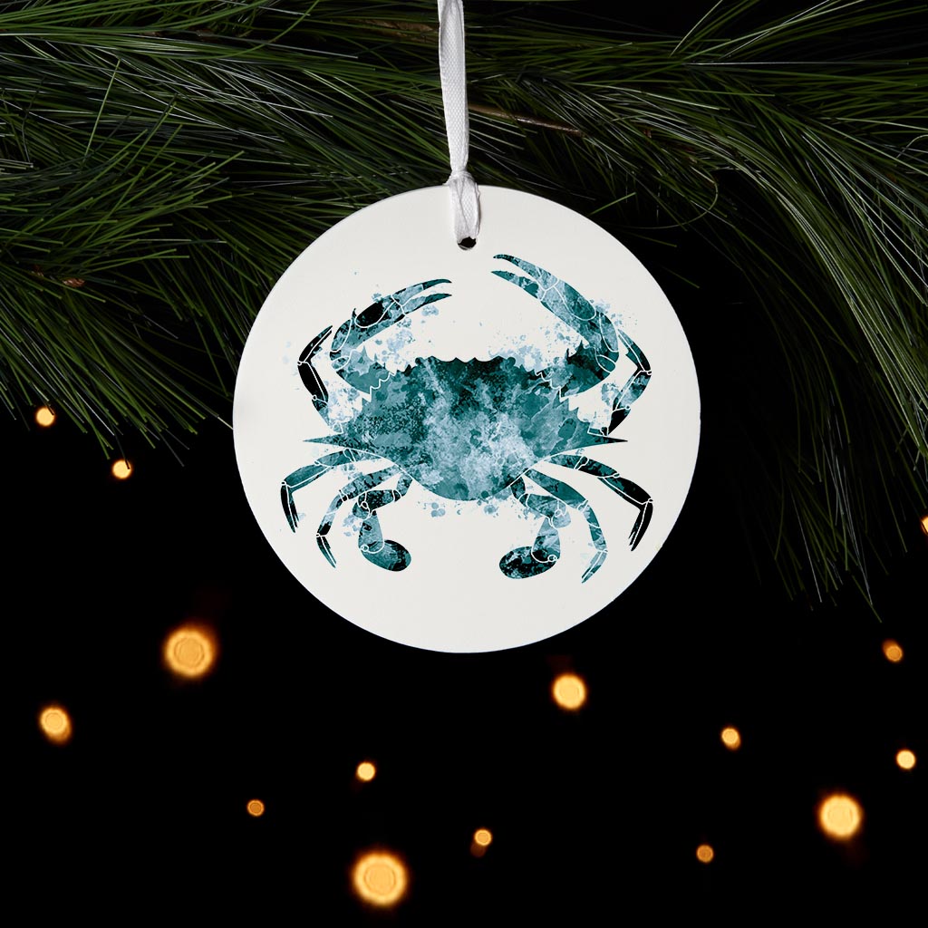 Blue White Water Color Blue Crab | Wood Ornament | Eaches | Min 6