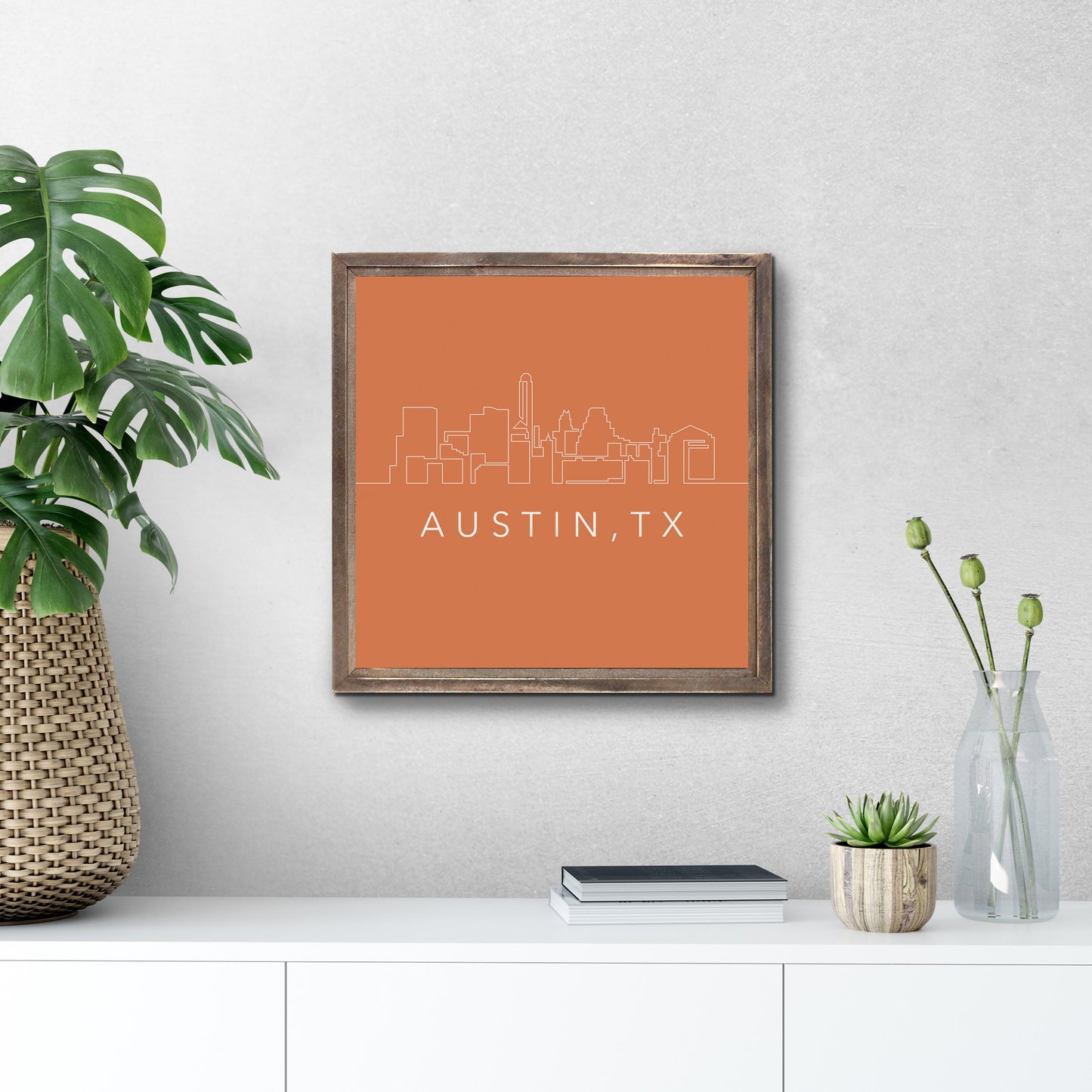 Modern Minimalist Texas Austin Skyline | Wood Sign | Eaches | Min 1