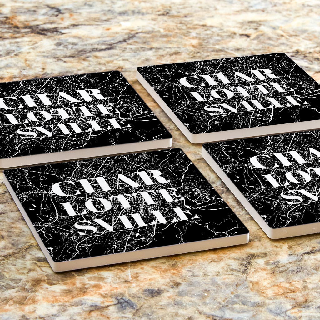 Minimalistic B&W Virginia Charlottesville Map | Absorbent Coasters | Set of 4 | Min 2