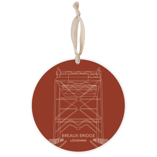 Modern Minimalist Louisiana Breaux Bridge Line Drawing | Wood Ornament | Eaches | Min 1