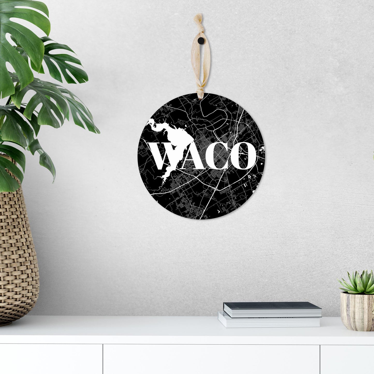 Minimalistic B&W Texas Waco Map | Wood Ornament | Eaches | Min 1