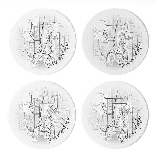 Minimalistic B&W Washington Silverdale Circle Map | Absorbent Coasters | Set of 4 | Min 2