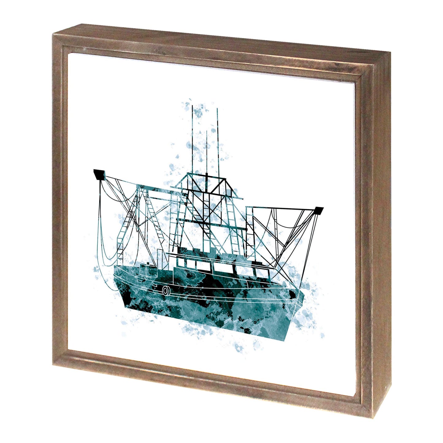 Blue White Water Color Shrimp Boat | Wood Sign | Eaches | Min 1