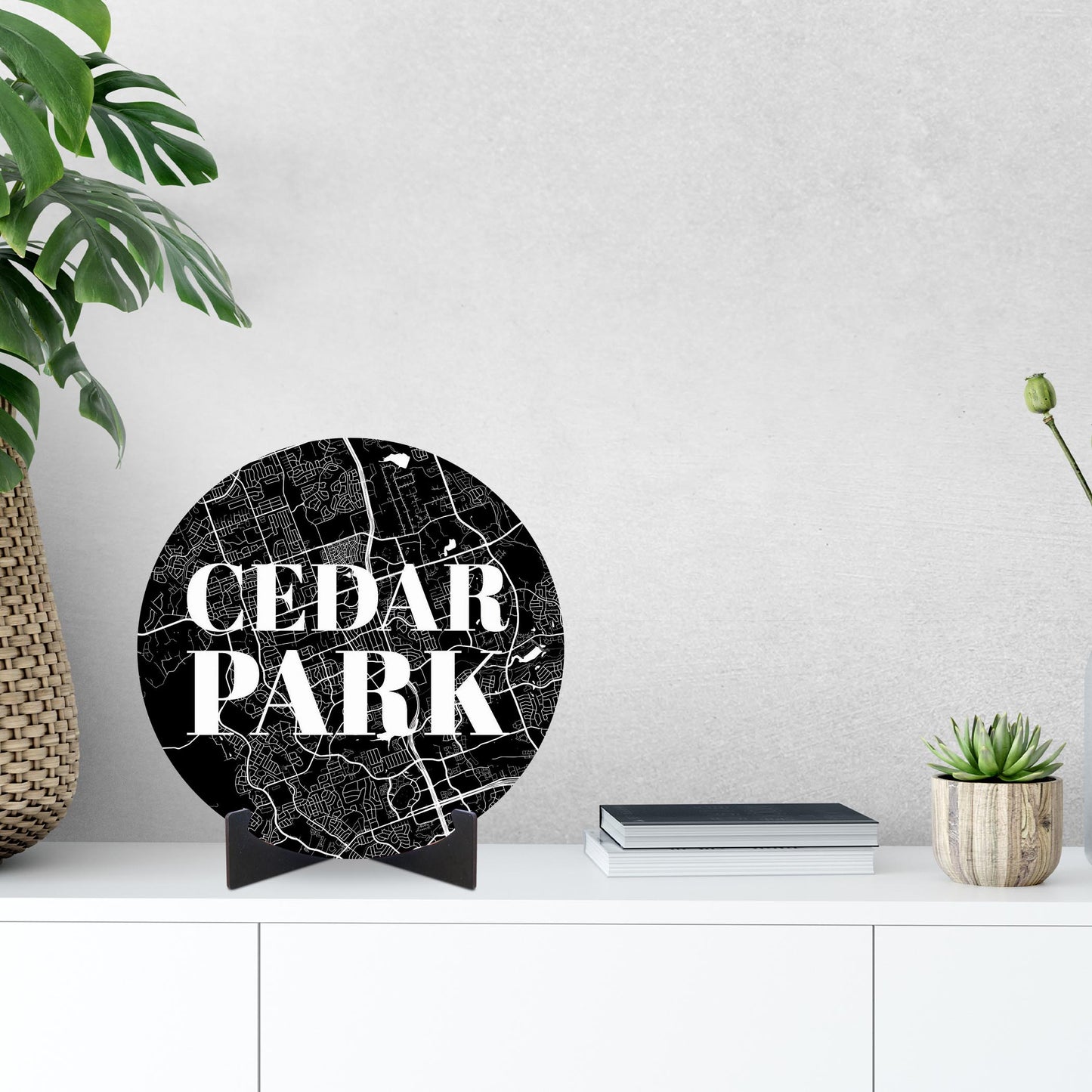 Minimalistic B&W Texas Cedar Park Map | Wood Sign | Eaches | Min 1