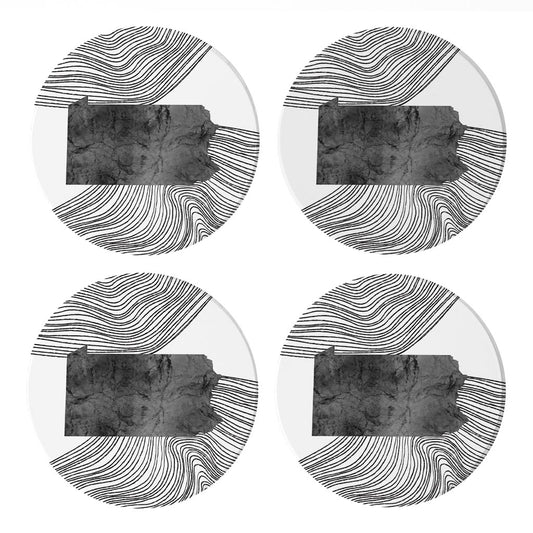 Minimalistic B&W Pennsylvania Shape Fluid Lines | Absorbent Coasters | Set of 4 | Min 2