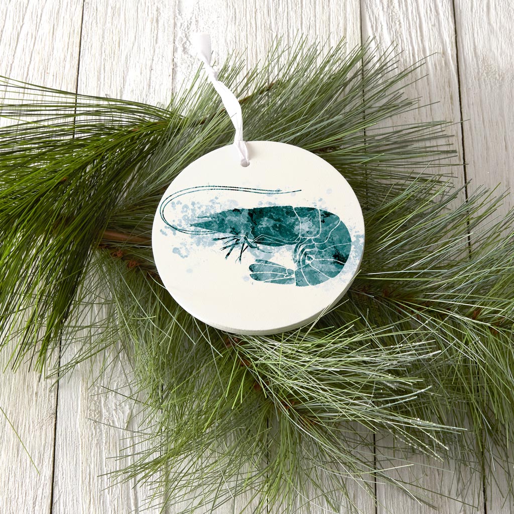 Blue White Water Color Shrimp | Wood Ornament | Eaches | Min 6