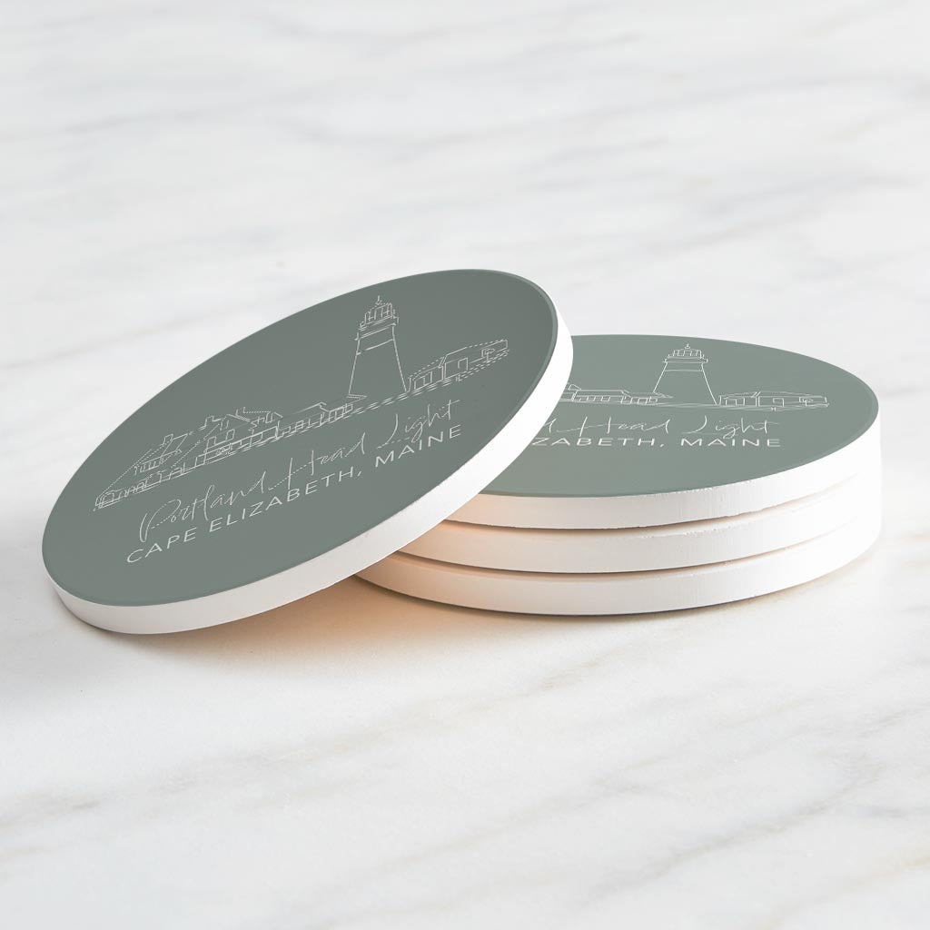 Portland Head Light Muted Coastal | Absorbent Coasters | Set of 4 | Min 2