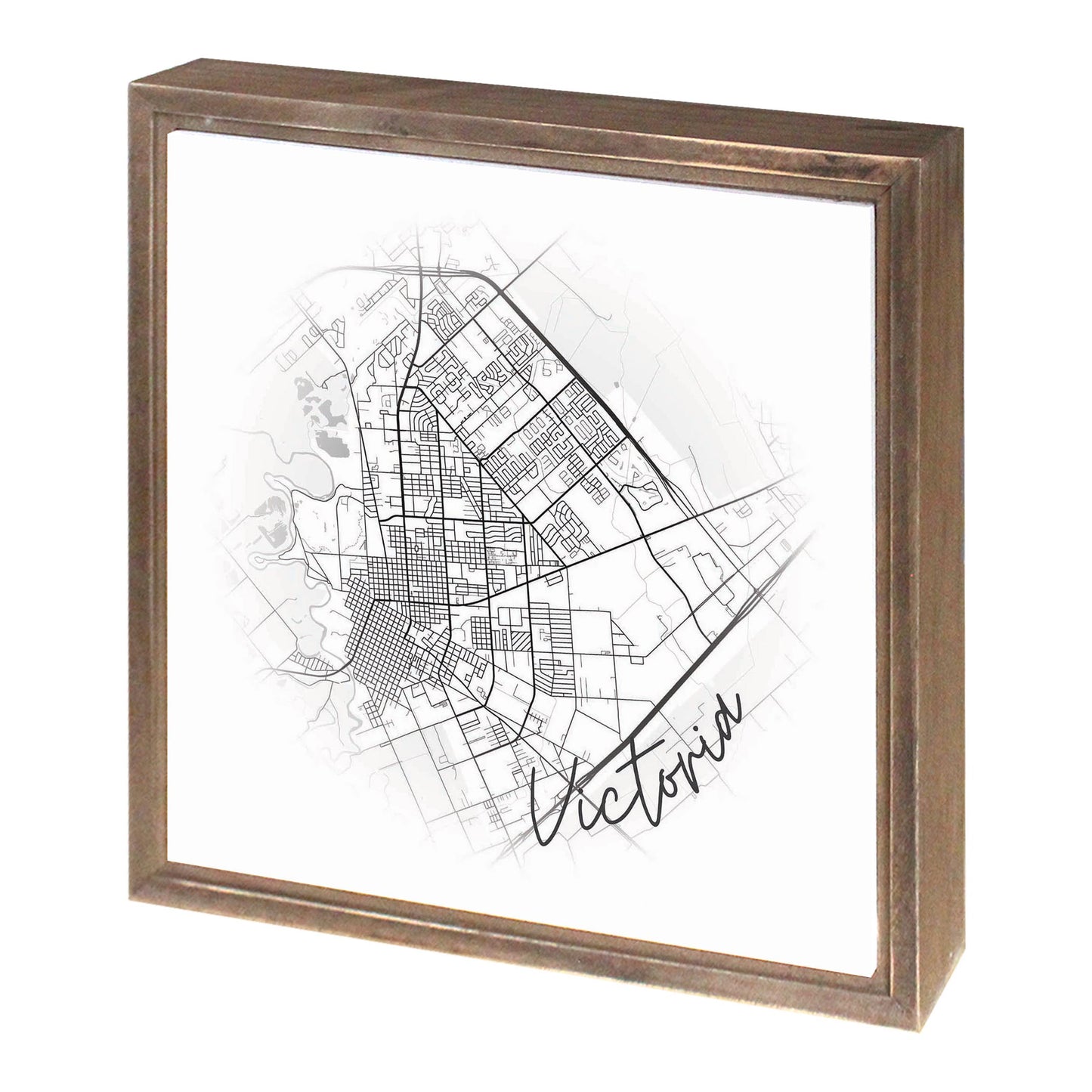 Minimalistic B&W Texas Victoria Circle Map | Wood Sign | Eaches | Min 1