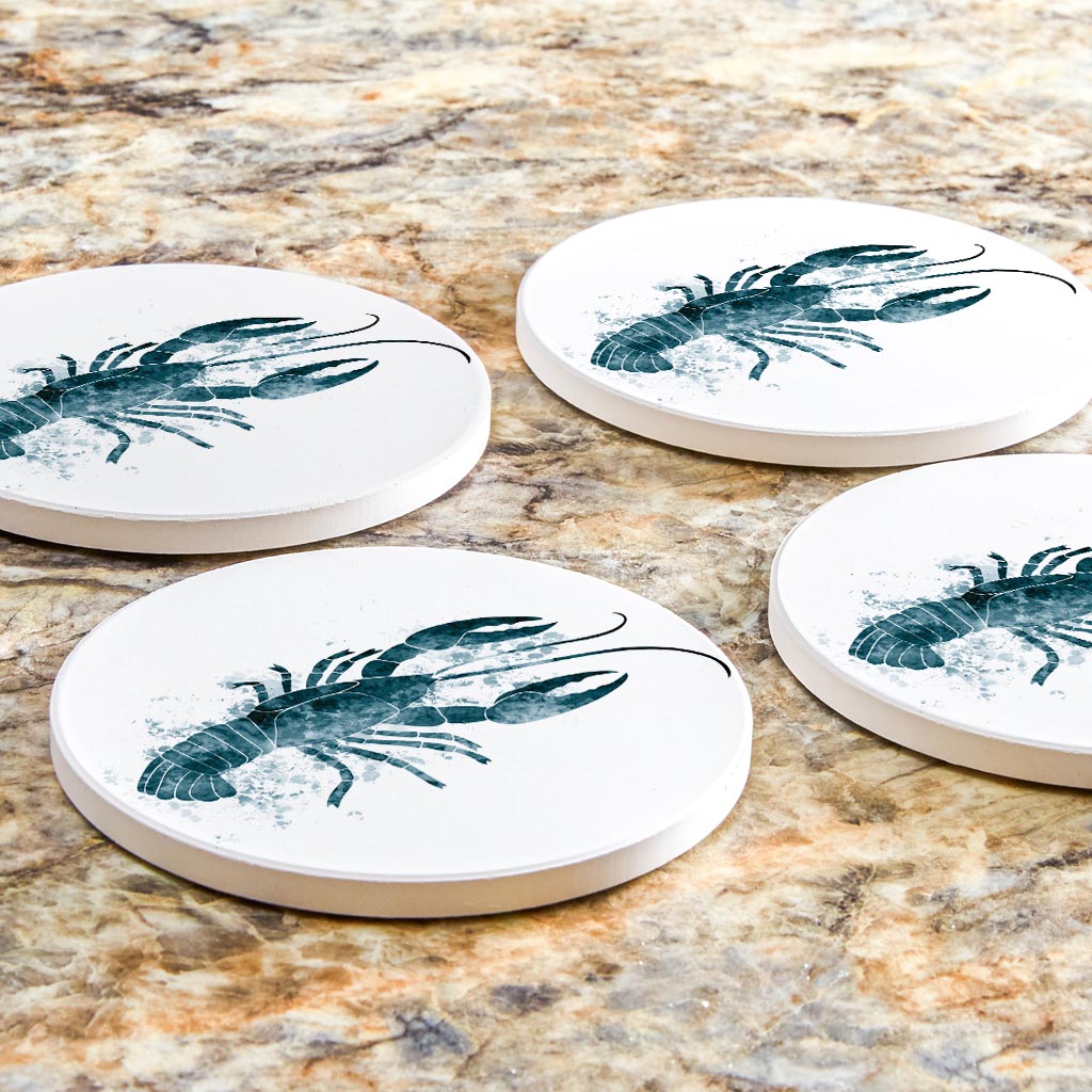 Blue White Water Color Crawfish | Absorbent Coasters | Set of 4 | Min 2