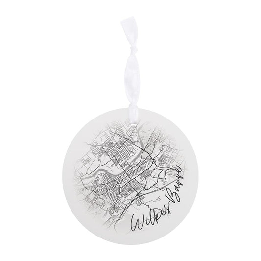 Minimalistic B&W Pennsylvania Wilkes Barre Circle Map| Wood Ornament | Eaches | Min 6