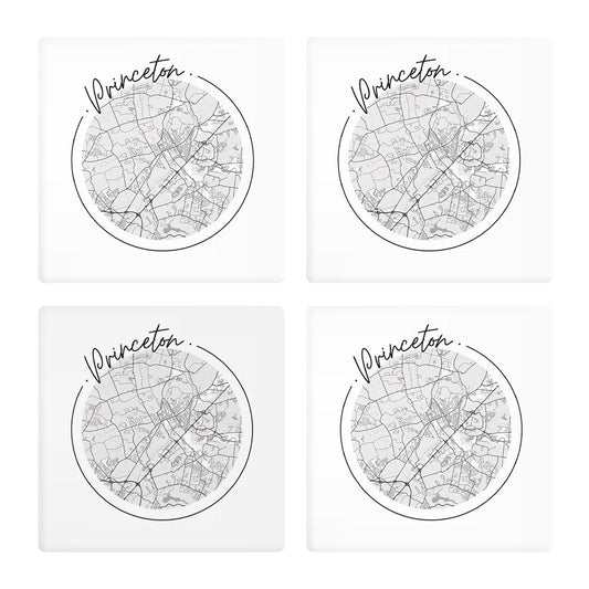 Minimalistic B&W New Jersey Princeton Circle Map| Absorbent Coasters | Set of 4 | Min 2