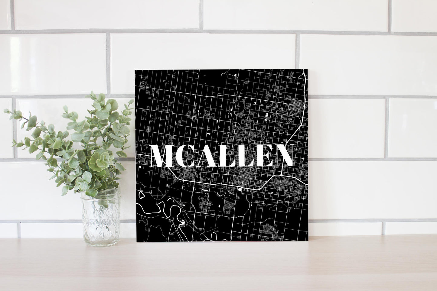 Minimalistic B&W Texas Mcallen Map | Wood Sign | Eaches | Min 2