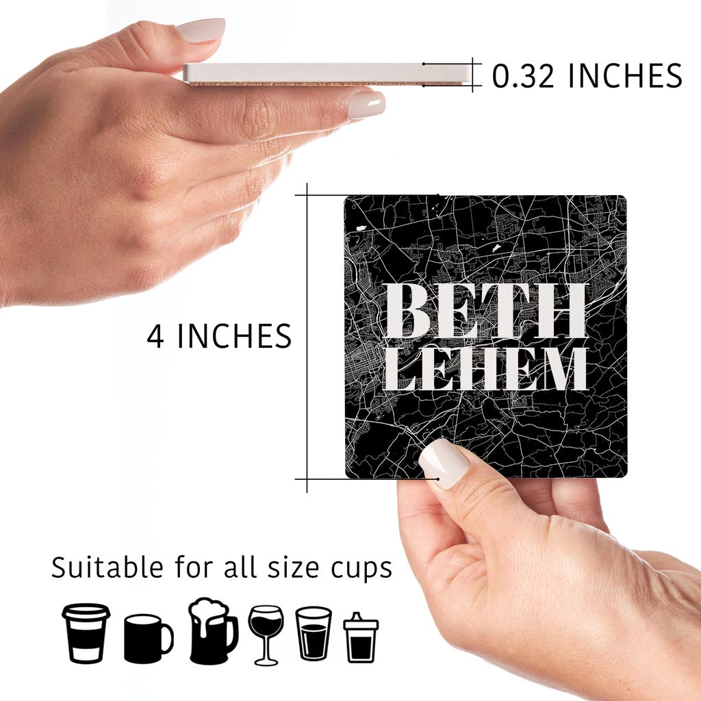 Minimalistic B&W Pennsylvania Bethlehem Maps Love| Absorbent Coasters | Set of 4 | Min 2